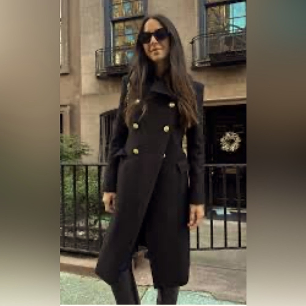 1960s Butte Knit Double Breasted MILITARY STYLE Wool Blend Long Coat - Picture 11 of 16